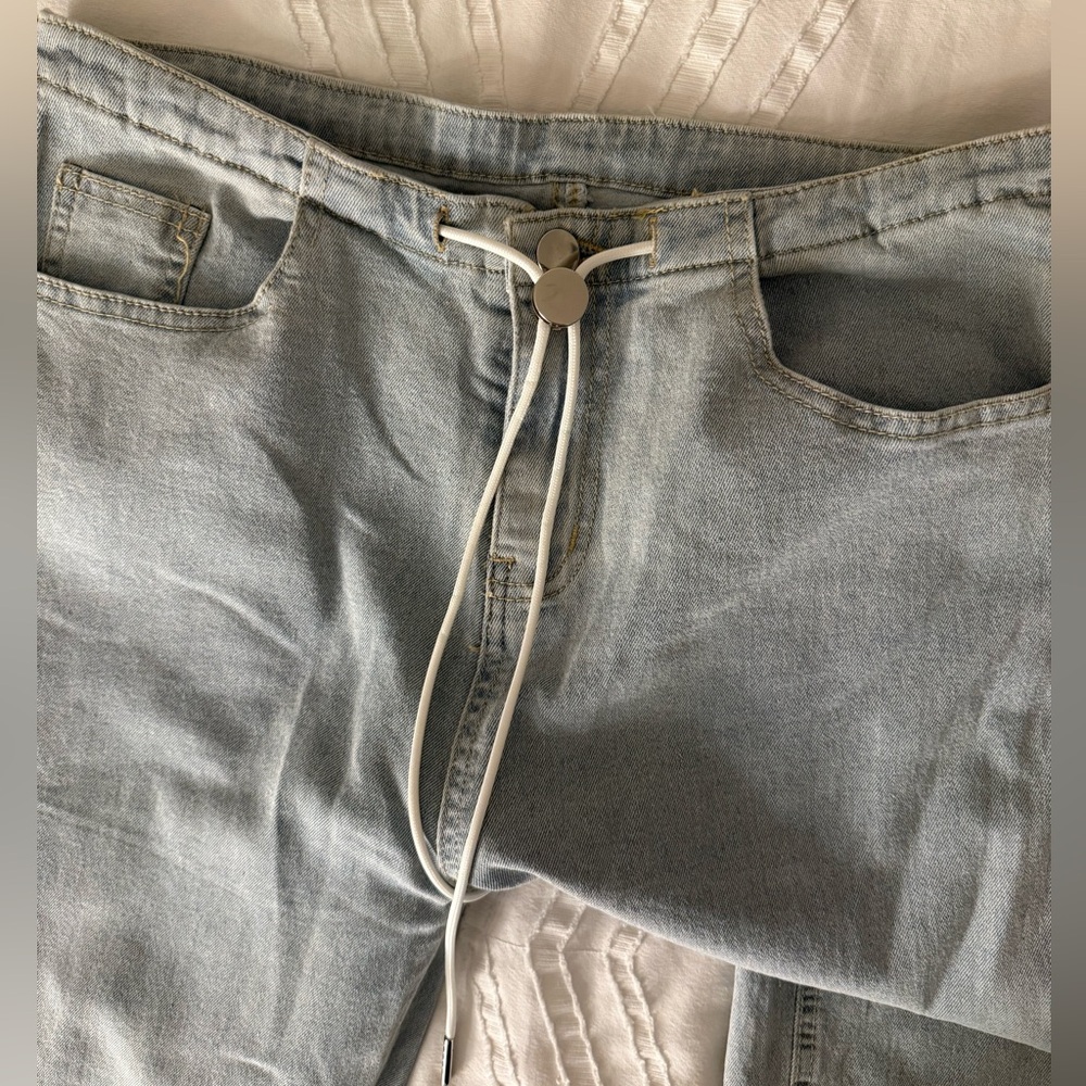 Light Blue Women's Jeans with Drawstring Waist